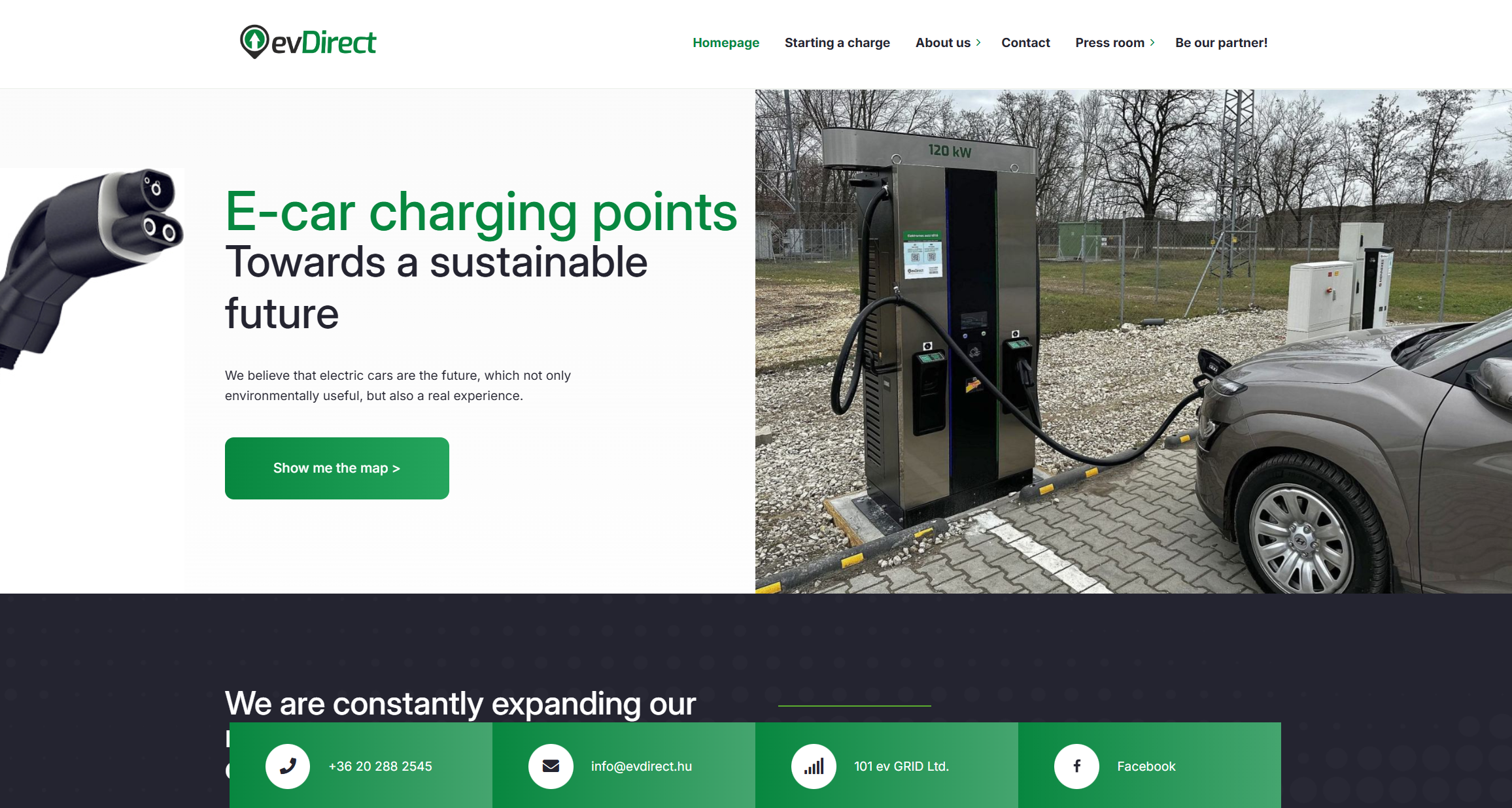 evDirect töltőhálózat weboldal